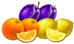 Plum, Orange and Lemon fruit symbols from Coin Strike Hold and Win slot