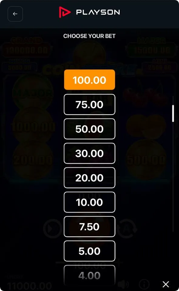 Hold and Win feature with coin values
